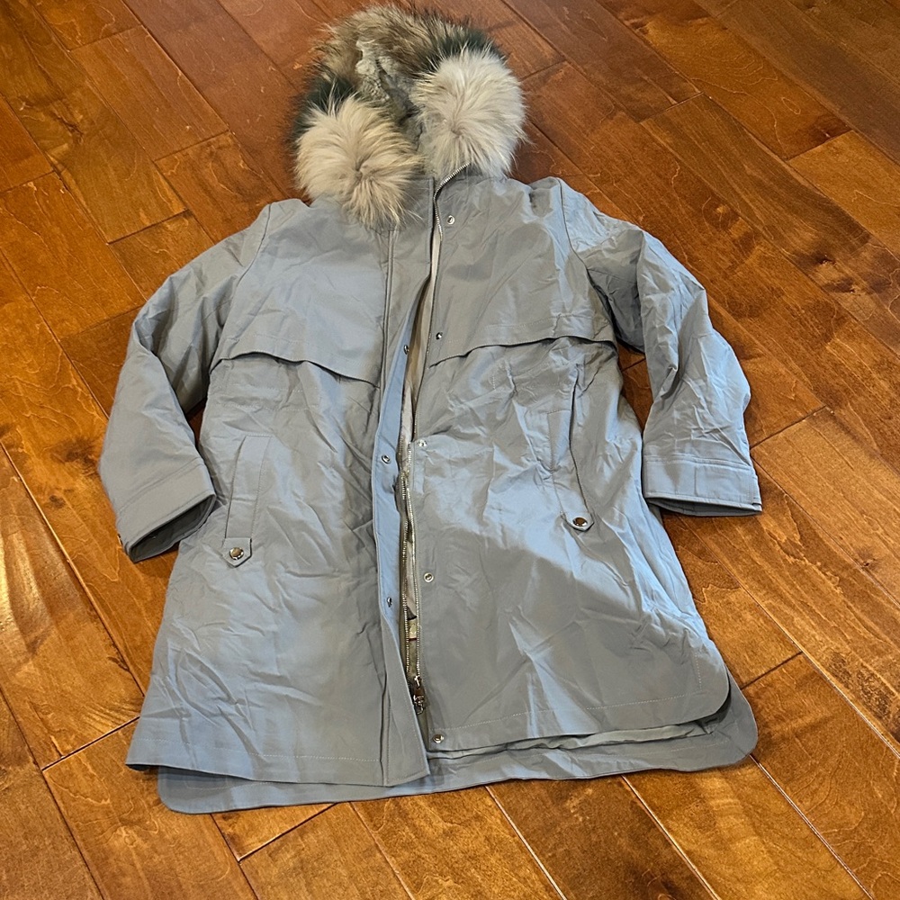 Women's Gray Parka with Faux Fur Trim